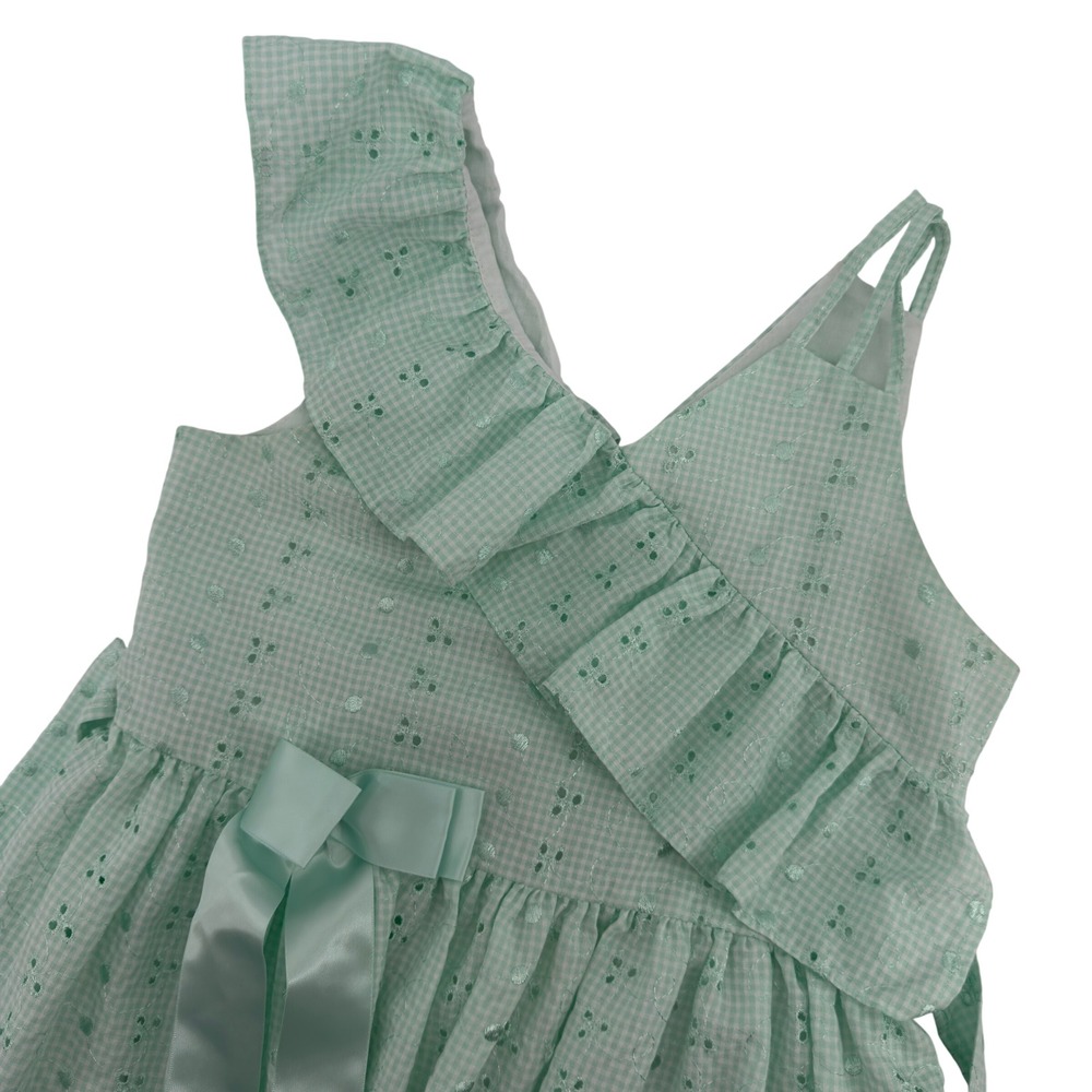 Bonnie Jean Girls Aqua Gingham Eyelet Ruffle‎ Bow Dress Size 16